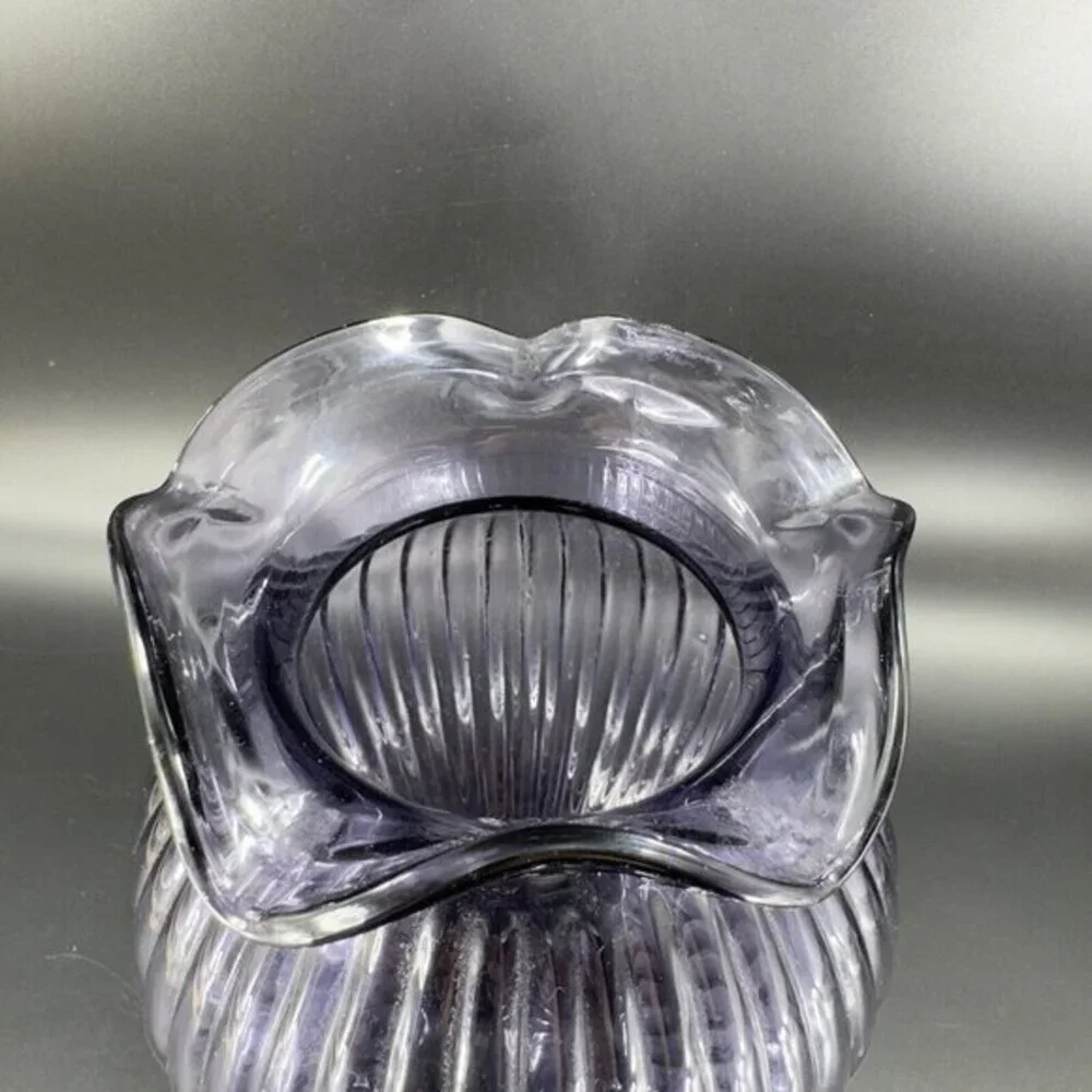 Hand Blown Art Glass‎ Purple Amethyst Vase Round Bottom Wavy Edge On Top Vintage